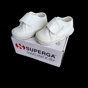 Superga Kids White Velcro Canvas Sneakers